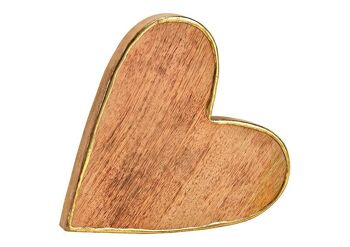 Coeur avec bord doré en bois de manguier naturel (L/H/P) 20x20x4cm