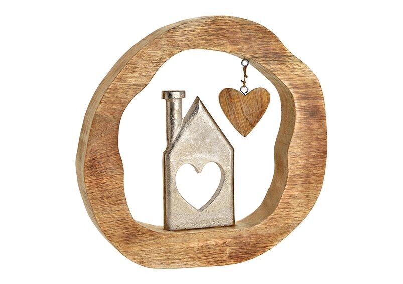 Supporto per casa in metallo in legno di mango circolare argento, marrone (L/A/P) 27x27x4 cm