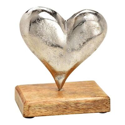 Supporto a cuore su base in legno di mango in metallo argentato (L/A/P) 11x13x7 cm