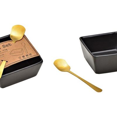 Set da tapas in ceramica nera, set da 2, (L/A/P) 9x5x9 cm cucchiaio 14 cm