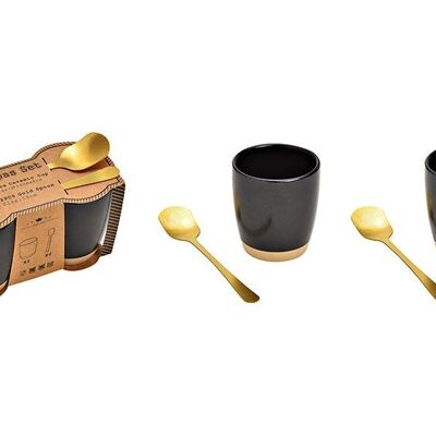 Tapas Set aus Keramik Schwarz 4er Set, (B/H/T) Becher 6x7x6cm, Löffel 14cm