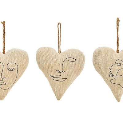 Cuore pendente, decorazione per il viso in tessuto beige, 3 volte, (L/A/P) 16x18x7 cm