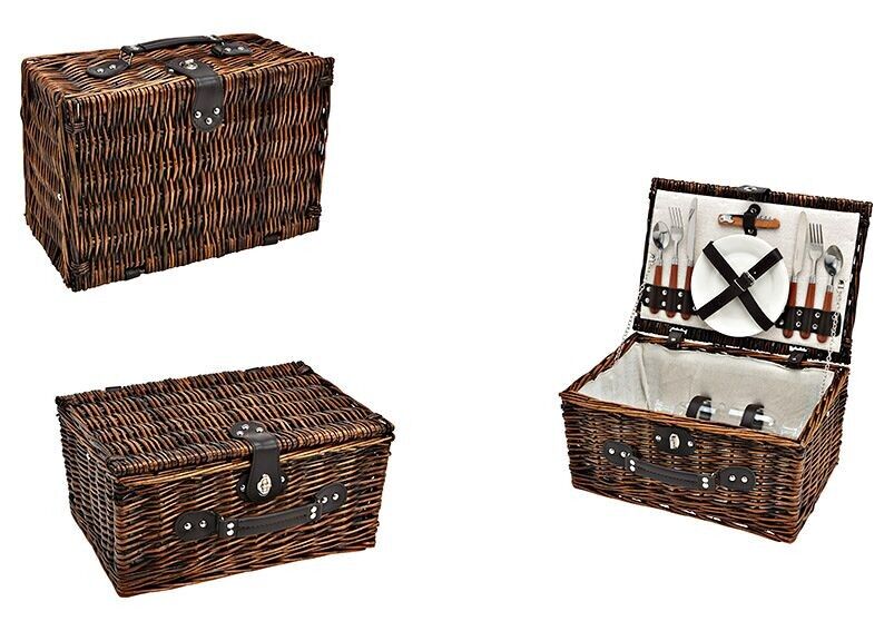 Cesta de picnic para 4 personas de mimbre, 20 piezas, (An/Al/Pr) 46x31x20cm