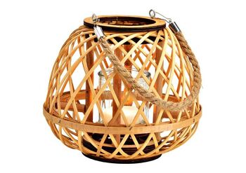 Lanterne tressée en bambou avec lanterne en verre naturel (L/H/P) 23x20x23cm