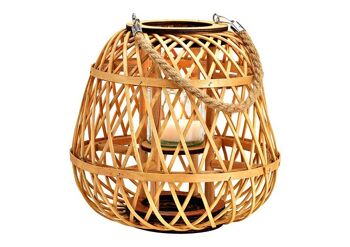 Lanterne tressée en bambou avec lanterne en verre naturel (L/H/P) 27x27x27cm
