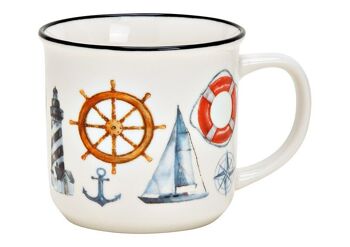 Mug décor maritime en porcelaine blanche (L/H/P) 12x8x9cm 330ml