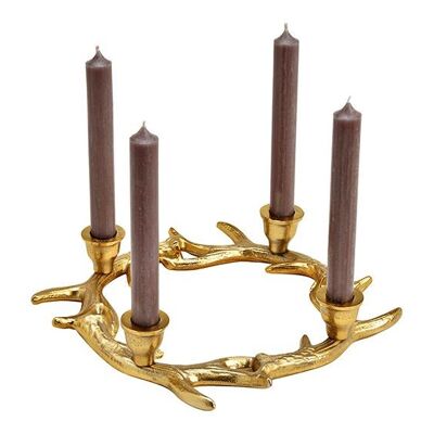 Adventskranz im Geweih Design aus Metall, Gold (B/H/T) 31x5x31cm