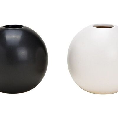 Jarrón de cerámica negro, blanco doble, (An/Al/Pr) 10x9x10cm