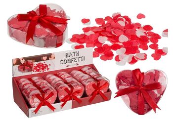Coeurs de confettis de bain env. 20g dans une boîte en plastique, 15 pièces dans le présentoir