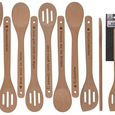 Scritte per utensili da cucina circa 30 cm, 3 forme in legno naturale, 9 volte