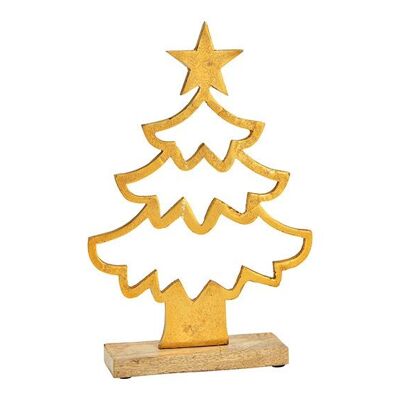 Soporte para árbol de Navidad sobre base de madera de mango y metal dorado (An/Al/Pr) 21x31x5cm