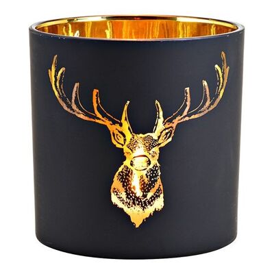 Lanterna con decoro cervo in vetro nero, oro (L/A/P) 15x15x15 cm