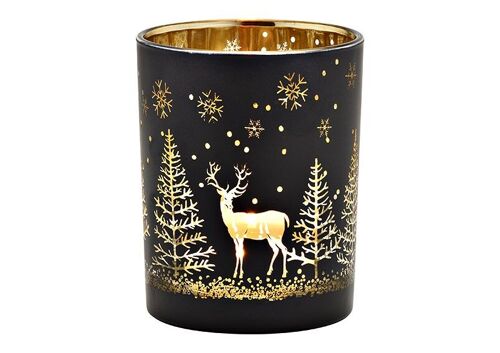 Windlicht Winterwald Dekor aus Glas Schwarz, gold (B/H/T) 10x12x10cm