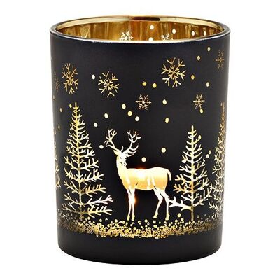 Windlicht Winterwald Dekor aus Glas Schwarz, gold (B/H/T) 10x12x10cm