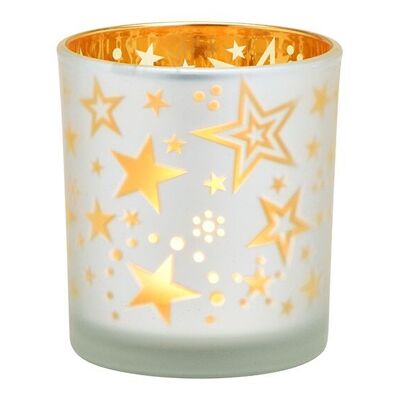 Windlicht Sterne Dekor aus Glas Weiß, gold (B/H/T) 7x8x7cm