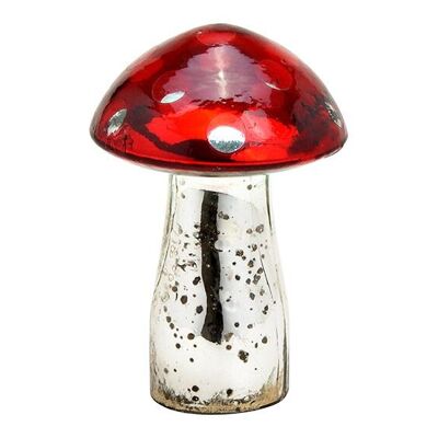 Pilz aus Glas Rot,silber (B/H/T) 6x10x6cm