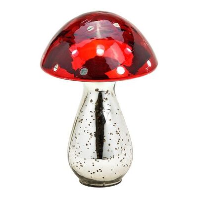Fungo in vetro rosso, argento (L/A/P) 15x21x15 cm