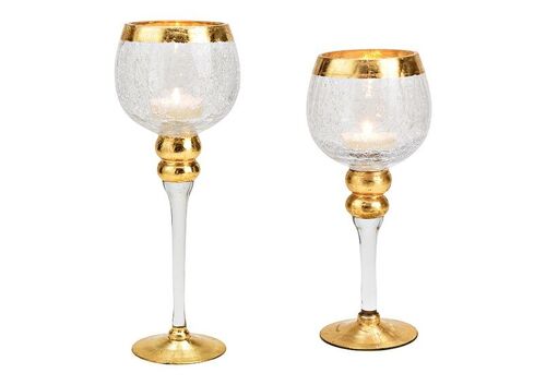 Windlicht Set cracking aus Glas Transparent, gold 2er Set, 30cm/35cm x Ø13cm