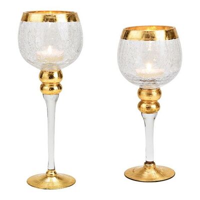 Windlicht Set cracking aus Glas Transparent, gold 2er Set, 30cm/35cm x Ø13cm