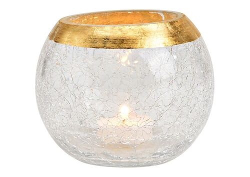 Windlicht cracking aus Glas Transparent, gold (B/H/T) 12x10x12cm