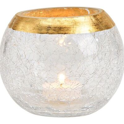 Windlicht cracking aus Glas Transparent, gold (B/H/T) 12x10x12cm