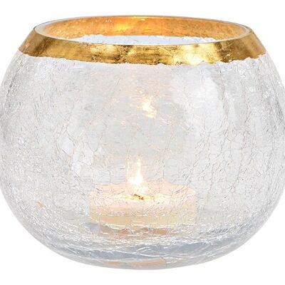 Lanterna cracking in vetro trasparente, oro (L/A/P) 15x12x15 cm