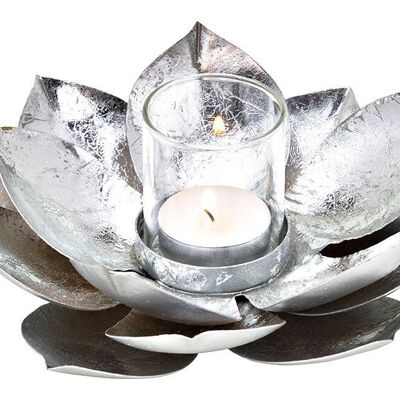 Windlicht Lotus aus Metall/Glas Silber (B/H/T) 18x8x18cm