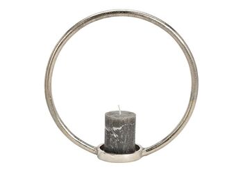 Bougeoir cercle en métal argenté (L/H/P) 32x32x10cm