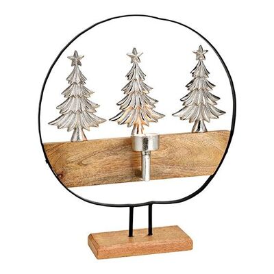 Supporto per decorazione ad albero circolare, con portacandelina, in legno di mango, metallo marrone (L/A/P) 35x43x10 cm