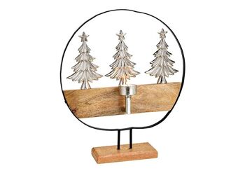 Support rond décor d'arbre, avec photophore, en bois de manguier, métal marron (L/H/P) 35x43x10cm