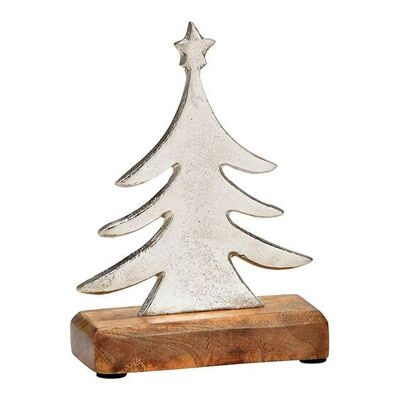 Árbol de Navidad sobre base de madera de mango fabricado en metal plateado (An/Al/Pr) 13x17x5cm