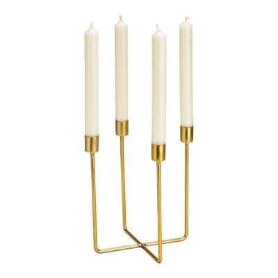 Portacandele per 4 candele in metallo dorato (L/A/P) 14x20x14 cm