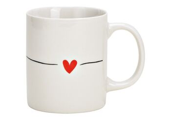 Mug décor coeur en céramique blanche (L/H/P) 11x9x8cm 300ml