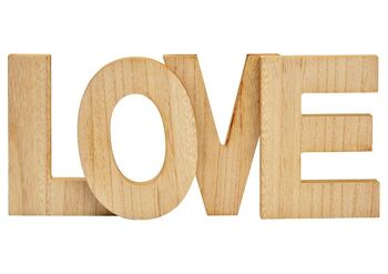 Inscription LOVE en bois de peuplier naturel (L/H/P) 35x15x3cm