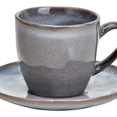 Taza de café expreso 10x7x7cm 173ml con platillo de 13cm de gres gris, juego de 2, (An/Al/Pr) 13x8x13cm