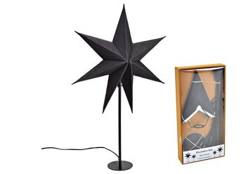 Lampadaire étoile lumineuse 7 points 45cm en papier/carton, jute, métal noir (L/H/P) 45x66x15cm