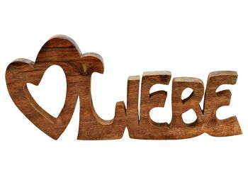 Inscription sur pied, amour, en bois de manguier marron (L/H/P) 33x15x3cm