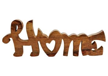 Inscription sur pied, Home, en bois de manguier marron (L/H/P) 40x14x3cm