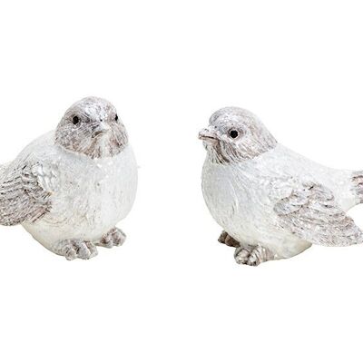 Uccello invernale con glitter in poliestere bianco, 2 volte, (L/A/P) 9x6x5 cm
