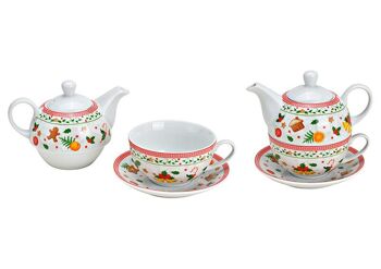 Service de théière décoration de Noël en porcelaine coloré lot de 3, (L/H/P) 16x15x15cm 400/200ml