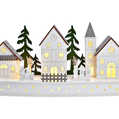 Scena invernale con LED in legno bianco (L/A/P) 44x20x12 cm