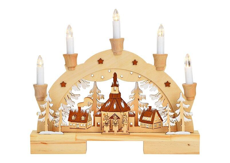 Arco luminoso da chiesa con 5 LED in legno naturale (L/A/P) 32x27x5 cm