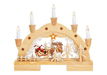 Arche lumineuse traîneau du Père Noël avec 5 LED en bois naturel (L/H/P) 32x27x5cm