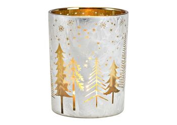 Lanterne décor d'arbre de Noël en verre blanc, or (L/H/P) 10x12x10cm