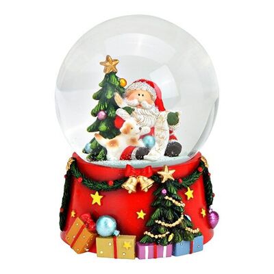 Spieluhr, Schneekugel Nikolaus mit Hund aus Poly, Glas Bunt (B/H/T) 10x14x10cm