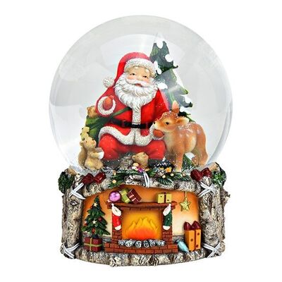 Spieluhr, Schneekugel Nikolaus und Tiere aus Poly, Glas Bunt (B/H/T) 15x20x15cm