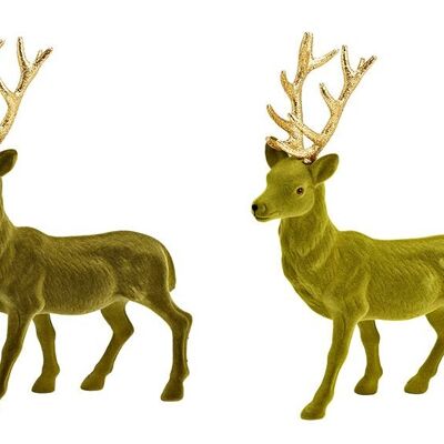 Cervo floccato in plastica verde, oro 2 volte, (L/A/P) 30x40x7 cm