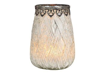 Lanterne avec bord métallique en verre blanc (L/H/P) 15x20x15cm