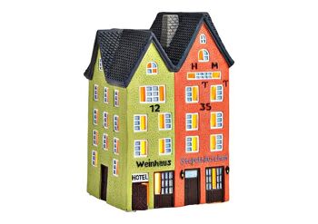 Maison lumineuse Maison à vin, maison empilable, Cologne en porcelaine colorée (L/H/P) 11x18x11cm