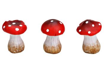 Champignon en argile rouge, blanc 3 fois, (L/H/P) 5x7x5cm